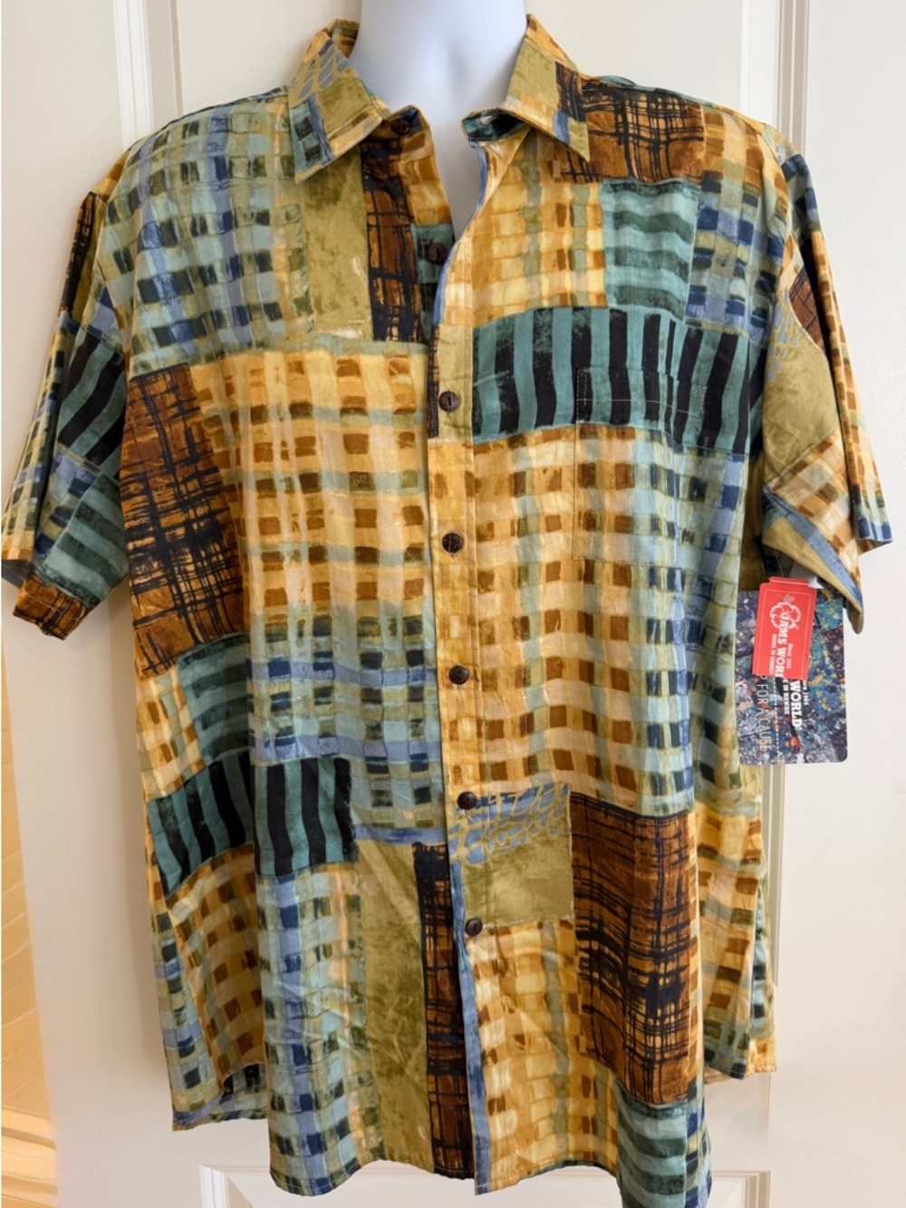 Jams World Men's Cotton Short-Sleeve Shirt - “Gridlock Gris”, 2XL -Slim Fit, NWT